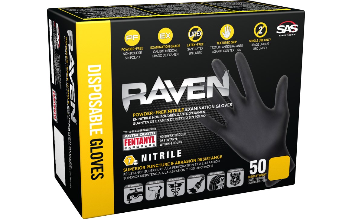 Raven Powder-Free Exam Grade Nitrile - 7 mil, Medium, 50/BX - 12BX/CS, Made in USA view 4